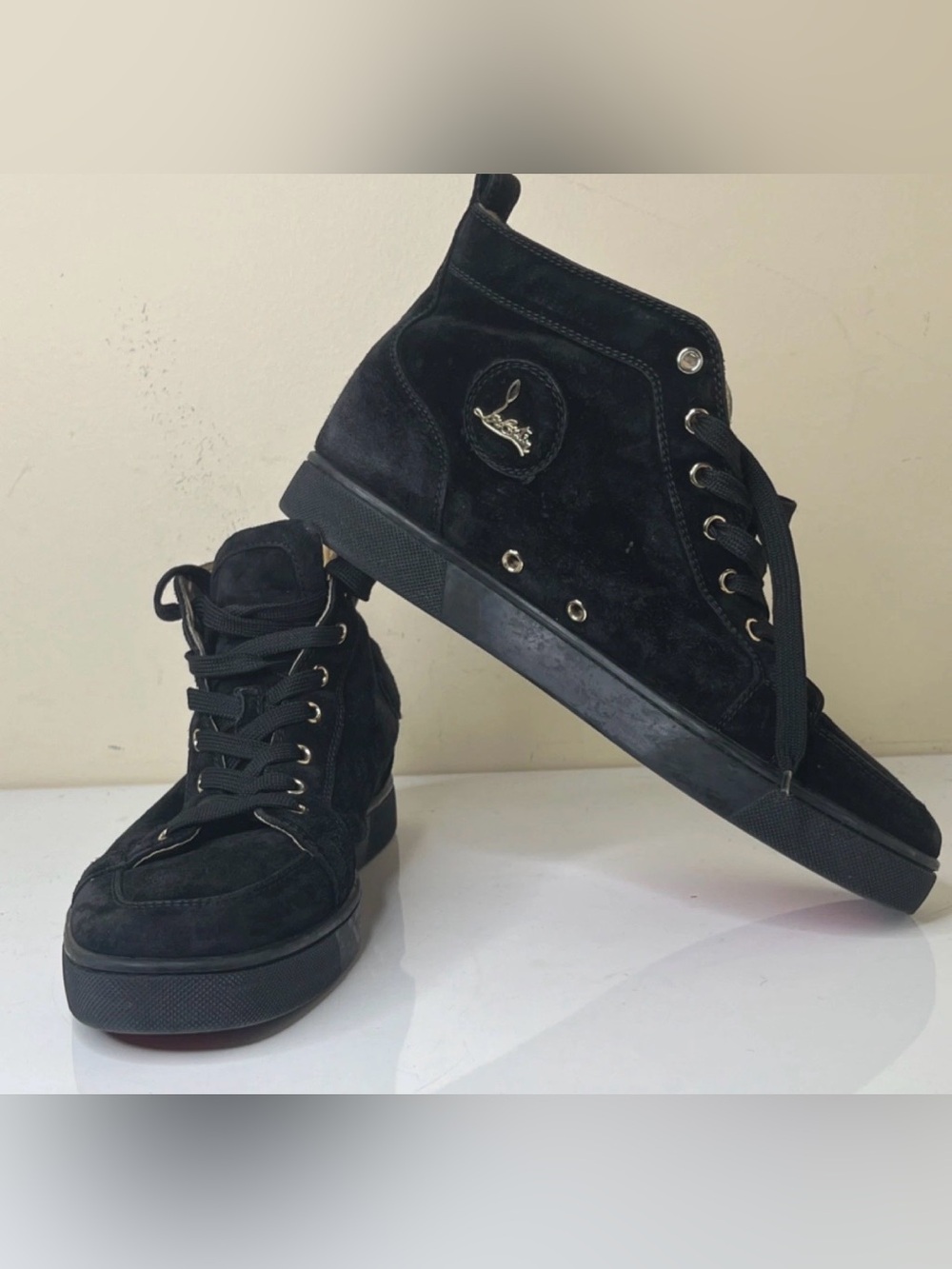 Christian Louboutin Black Velvet Orlato High-Top Men’s Sneakers Sz US10.5 EU43.5